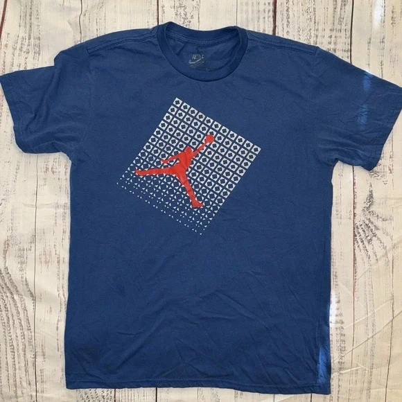 Nike Air Jordan T-Shirt Short Sleeve Men's Size Small Blue Red Jump man - Picture 1 of 6